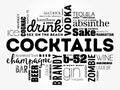 Different cocktails and ingredients, word cloud collage