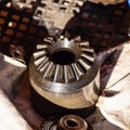Different cog wheels dismantled from the drive line Royalty Free Stock Photo
