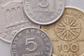 Different coins of old Greek money Royalty Free Stock Photo