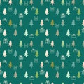 Different color Christmas Trees and outline gifts on green background Royalty Free Stock Photo