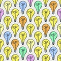 Different color lightbulb seamless pattern doodle style