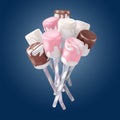 Different color marshmallows on sticks Royalty Free Stock Photo