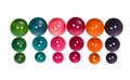 Different color and size round circular shaped sewing buttons in