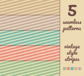 5 seamless abstract vector stripe patterns in vintage color style Royalty Free Stock Photo