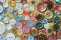 Different color various buttons for clothes on a painted surface Royalty Free Stock Photo