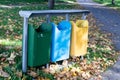 Different Colored Bins For Collection Of Recycle Materials Royalty Free Stock Photo