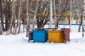 Different Colored Bins For Collection Of Recycle Materials Royalty Free Stock Photo