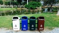 Different Colored Bins For Collection Of Recycle Materials Royalty Free Stock Photo