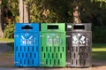 Different Colored Bins For Collection Of Recycle Materials in Vancouver, Canada. Royalty Free Stock Photo