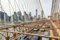 Different colored Cars driving on Brooklyn Bridge New York City Royalty Free Stock Photo