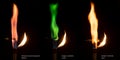 Different colored flames of burning salts