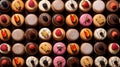Different colored macarons. Berry chocolate vanilla tasty merengue almond dessert flavored gourmet French cookie close
