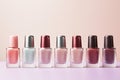 Different colored nail polish bottles in a row Royalty Free Stock Photo