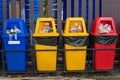 Different colored recycle garbage trash Bins Royalty Free Stock Photo