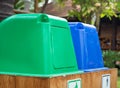 Different colored recycle garbage trash Bins in the park Royalty Free Stock Photo