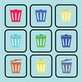 Different colored recycle waste bins illustration.waste bins with trash Royalty Free Stock Photo