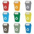 Different colored recycle waste bins illustration.waste bins with trash Royalty Free Stock Photo