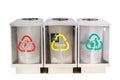 Different colored recycle waste bins. Waste types segregation recycling Royalty Free Stock Photo