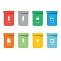 Different colored recycle waste bins vector illustration.Colored waste bins with trash Royalty Free Stock Photo