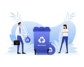 Different colored recycle waste bins vector illustration, Waste types segregation recycling.