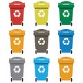 Different colored recycle waste bins vector illustration.waste bins with trash Royalty Free Stock Photo