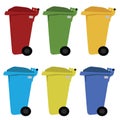 Different colored recycle waste bins vector illustration.waste bins with trash Royalty Free Stock Photo