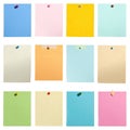 different colored sticky notes taped against wall isolated on white or transparent Royalty Free Stock Photo