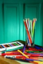 Different Colorful Art and Writing Materials Royalty Free Stock Photo