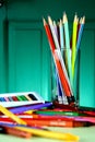 Different Colorful Art and Writing Materials Royalty Free Stock Photo