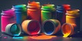 Different Colorful open paint pots