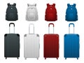 Different colorful Business and family vacation travel luggage bag, handbag baggage modern, haversack, backpack. Set of