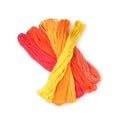 Different colorful embroidery threads on white background, top view Royalty Free Stock Photo