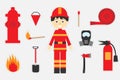 Different colorful fireman pictures for children, fun education game for kids, preschool activity, set of stickers, vector
