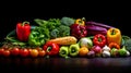 Different colorful fruits and vegetables all over the table in full frame studio shot. AI Generative Royalty Free Stock Photo