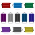 Different colorful luggage bag. suitcase set on conveyor belt. Baggage claim at terminal airport travel bags vector background Royalty Free Stock Photo