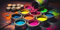 Different Colorful open spilled paint pots Royalty Free Stock Photo