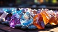 Different Colors of Beautiful Crystal Polished Gemstones Selective Focus Background