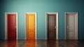 different colors of doors on sky blue wall Royalty Free Stock Photo