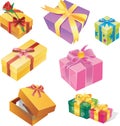 Different colors gift boxes.The packaging box colorful ribbons and bows. Birthday, Christmas or Valentine day presents vector set Royalty Free Stock Photo