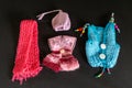 different colors knitted doll clothes, adorable collection of knitted doll clothes