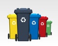 Different colors recycle bins isolated on white background. Flat style. Vector. Royalty Free Stock Photo