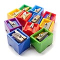 Different colors of sharpener in box Royalty Free Stock Photo
