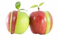 Different colors of two sliced apples Royalty Free Stock Photo