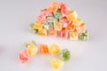 Different colours Turkish delight on white background