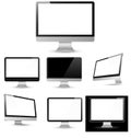 Different computer displays with blank white screen isolated