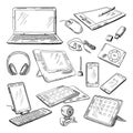 Different computer gadgets. Doodle vector illustrations isolate on white