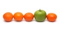 Different concepts with mandarins and apple Royalty Free Stock Photo