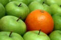 Different concepts - orange between apples Royalty Free Stock Photo