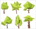 The different conceptual green trees with the angles vector illustration. Low poly polygon trees set. Royalty Free Stock Photo