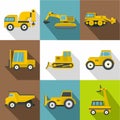 Different construction machinery icons set
